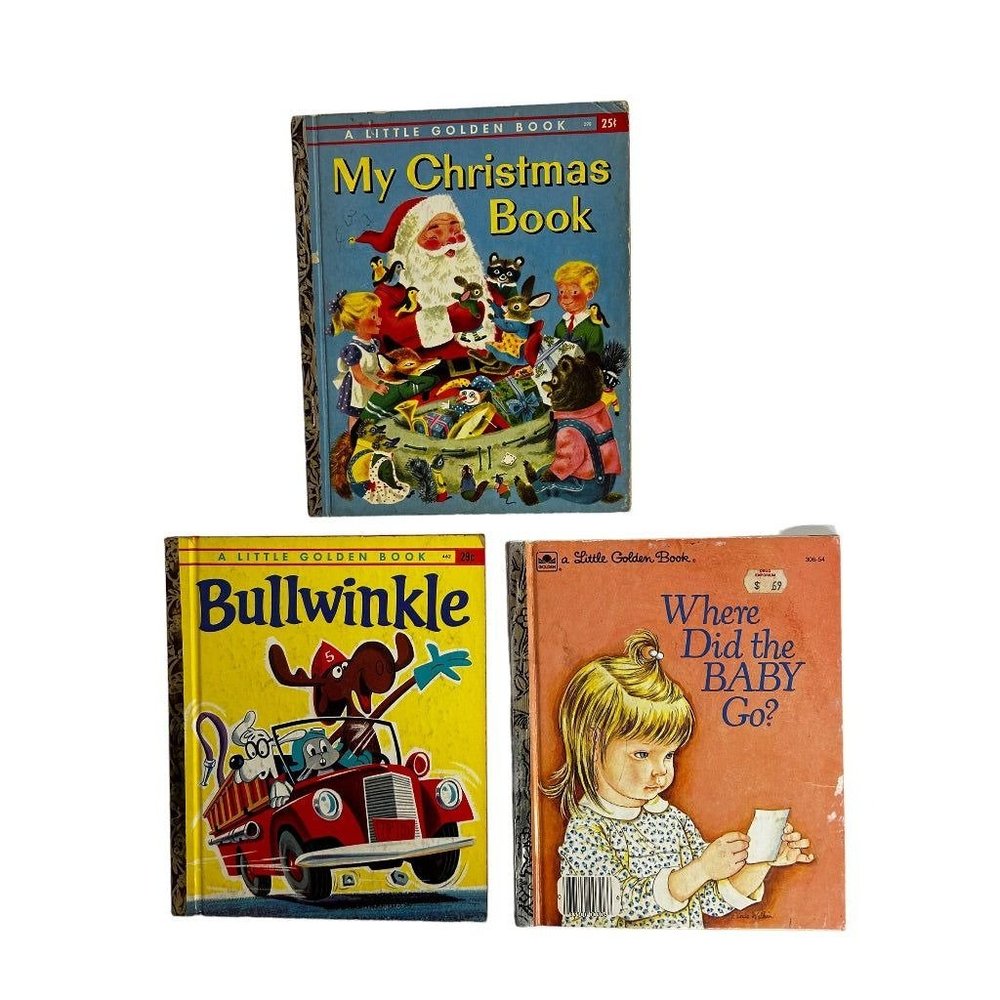Lot of 3 Vintage A Little Golden Book Christmas Bullwinkle Baby